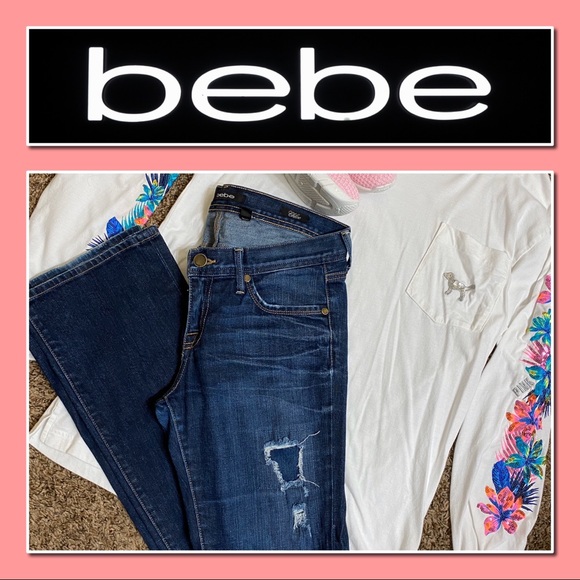 Bebe Jeans Bebe Brand Chloe Distressed Boot Cut Jeans Sz 29 Poshmark